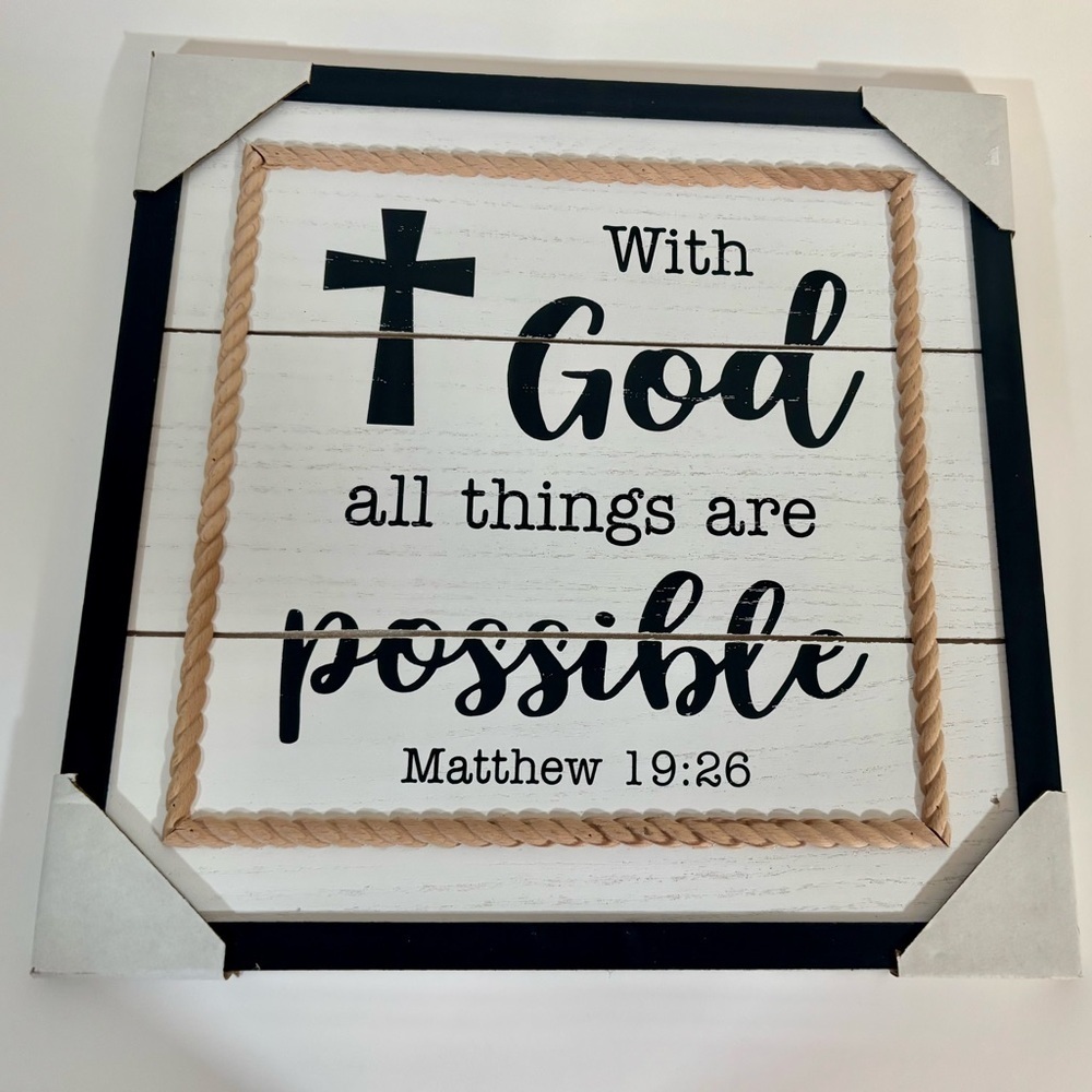 With God All Things Are Possible Wall Sign – Matthew 19:26 – 13.5” Square